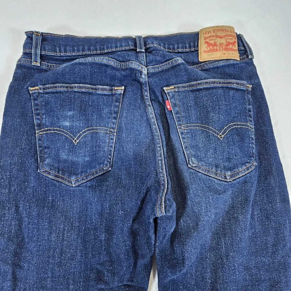 Levi's 505 Jeans Mens 36 32 Regular Fit Straight Leg Jeans Dark Wash Red 